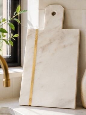 NWT White Marble Charcuterie Board Gold Inlay Cheese Serving Tray